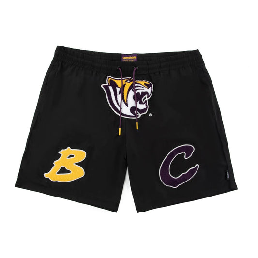 BLACK NYLON BC FRONT TIGER SHORTS - COSIGN1975