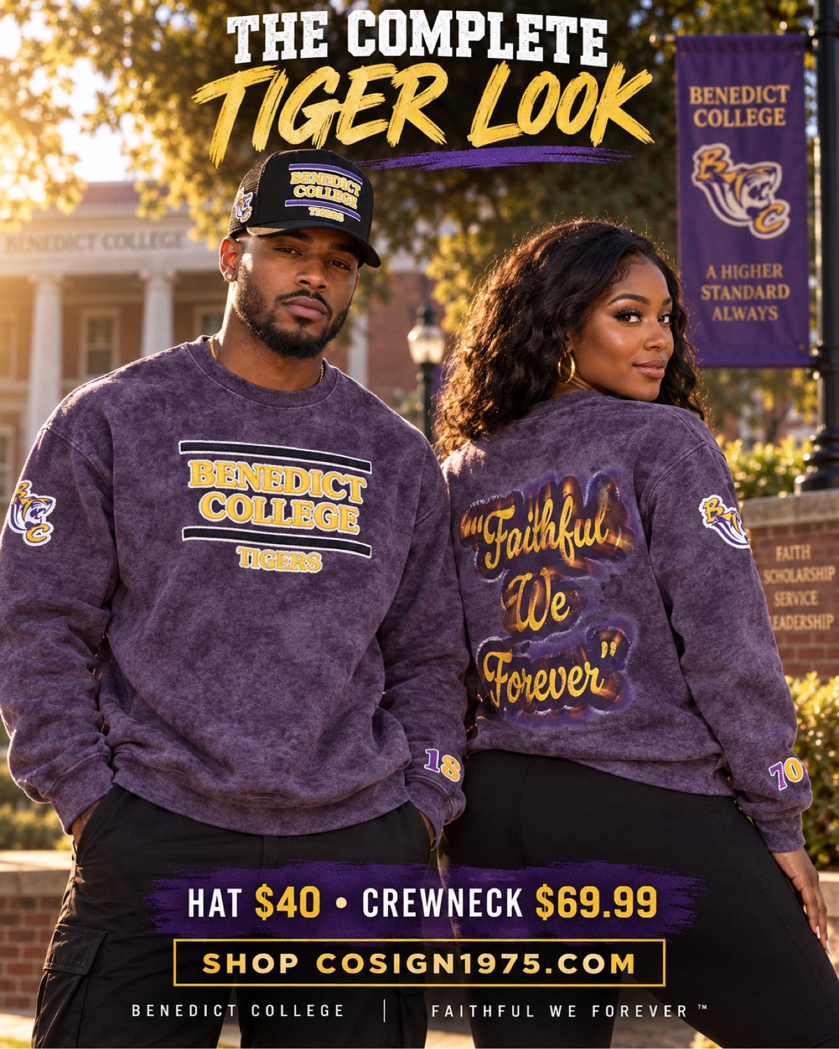 Benedict College Tigers hat and crewneck – The Complete Tiger Look – COSIGN1975